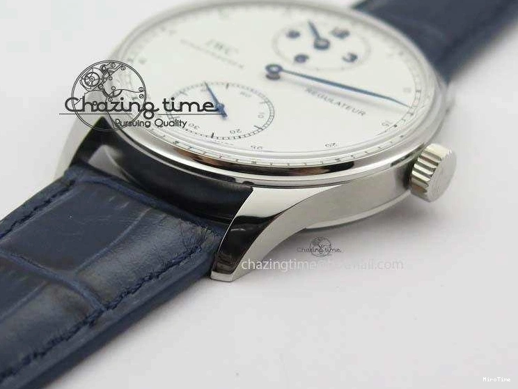 MIROTIME 0113 Portuguese IW5444 SS White Dial Blue Numbers On Blue Leather Strap A Modern 7258